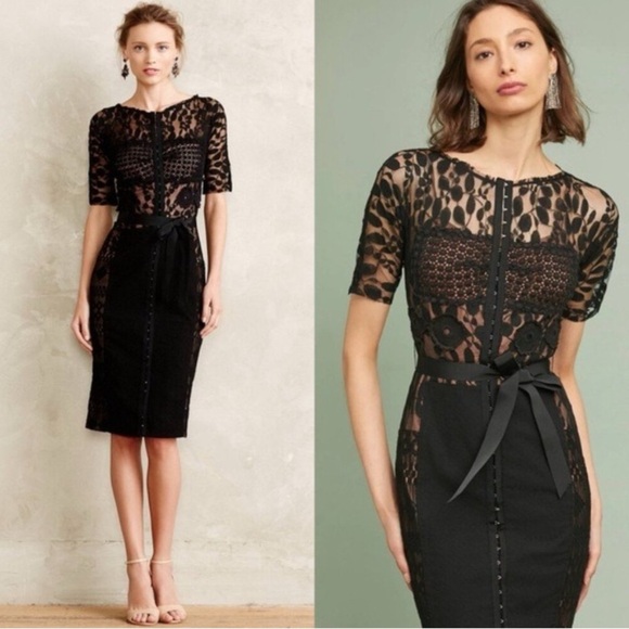 ANTHROPOLOGIE x BYRON LARS •RARE• Beguile Navy Blue Carissima Lace Dress Size 2P - Picture 4 of 14